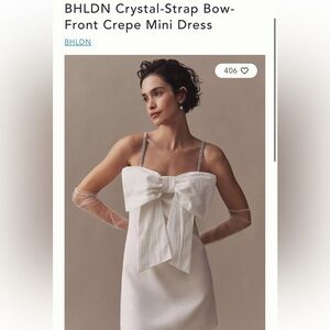 BHLDN Crystal-Strap Bow-Front Crepe Mini Dress